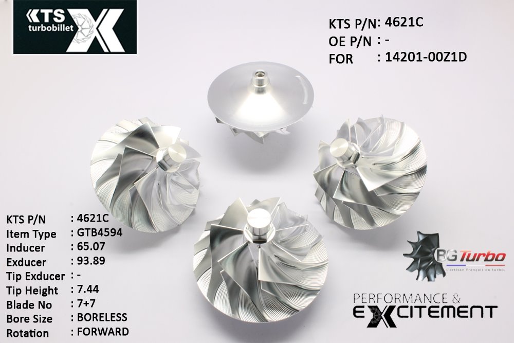 Turbo ROUE FORGÉE MFS PERFORMANCE - 7+7 PALES - INDUCER : 65,07 - EXDUCER : 93,89 - TYPE : GTB4594ANGLE : 35° - ROTATION : Forward - SUPER BACK : 20,83 - BORE SIZE : 8,27
